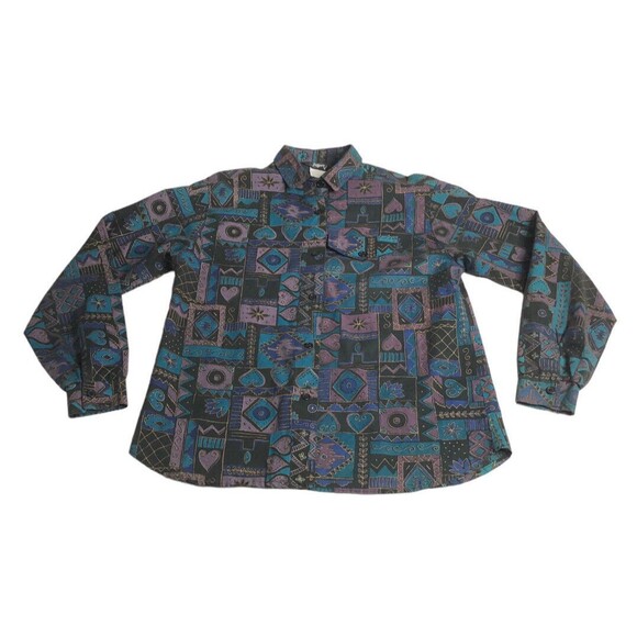 Vintage Roper Shirt Women Large Aztec Geometric Hearts Cowgirl Western 90s 80s - Picture 1 of 16